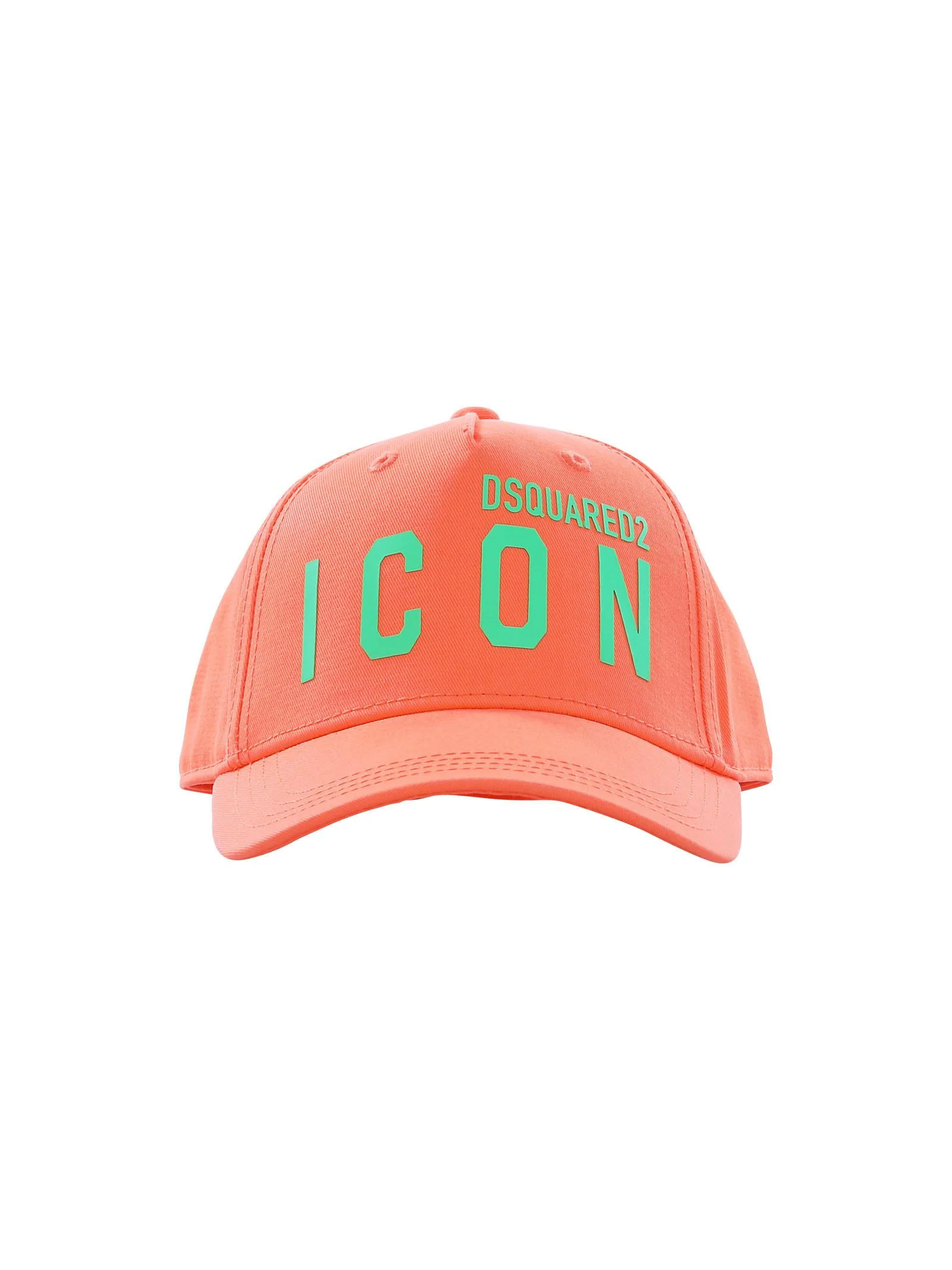 Cappello arancio fluo con visiera e logo Icon verde