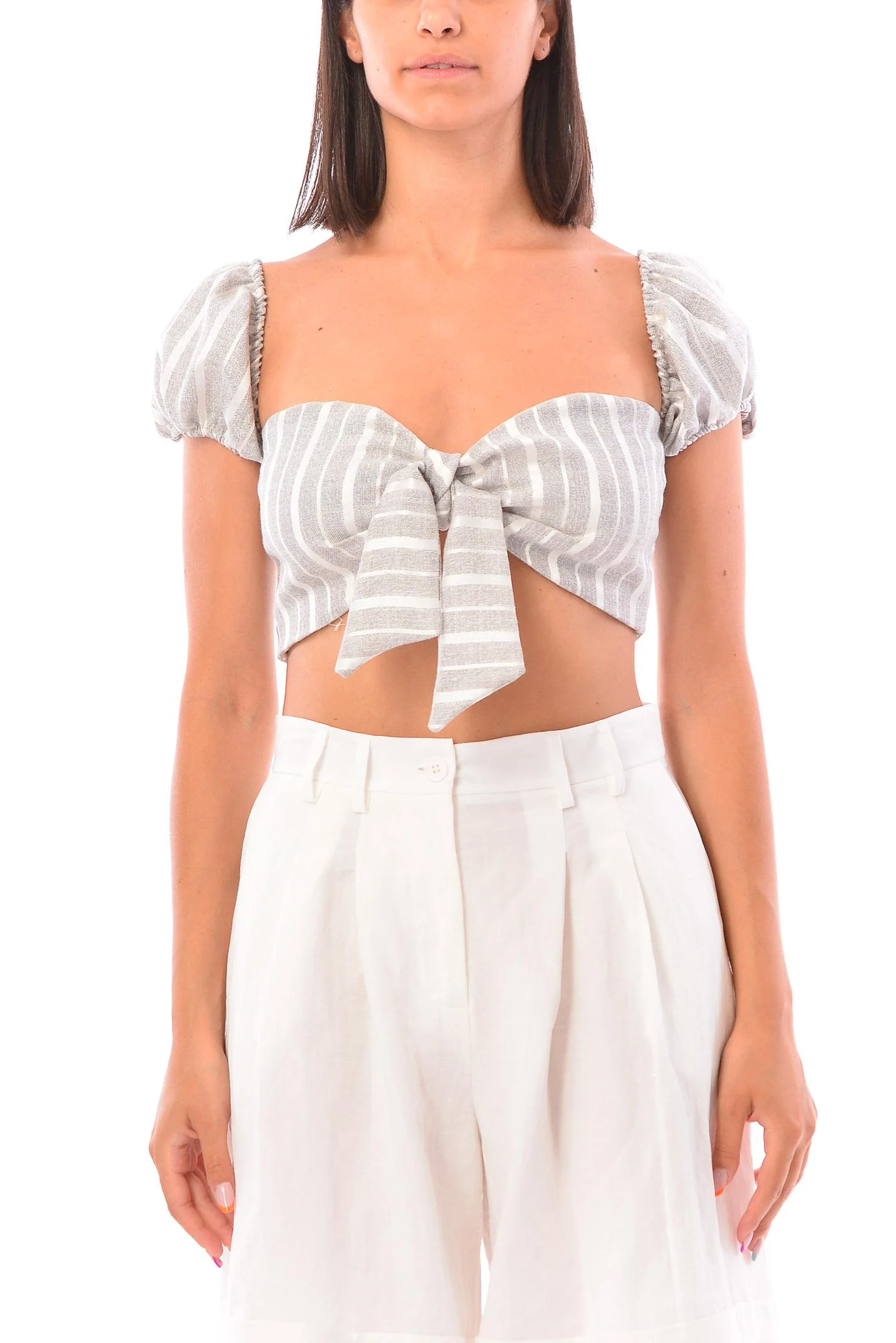 Top grigio gessato