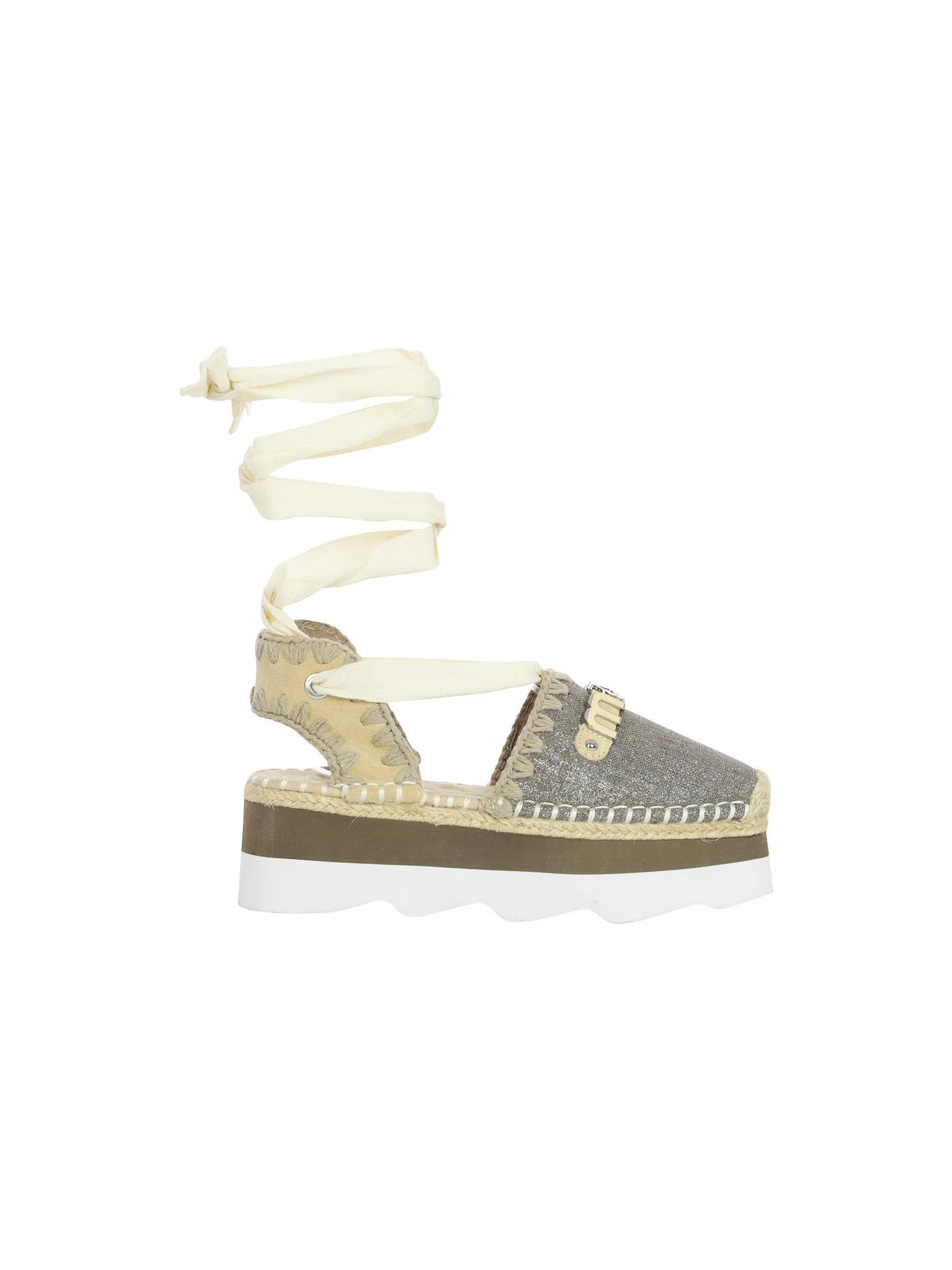 Espadrillas suola alta con logo metallico e glitter