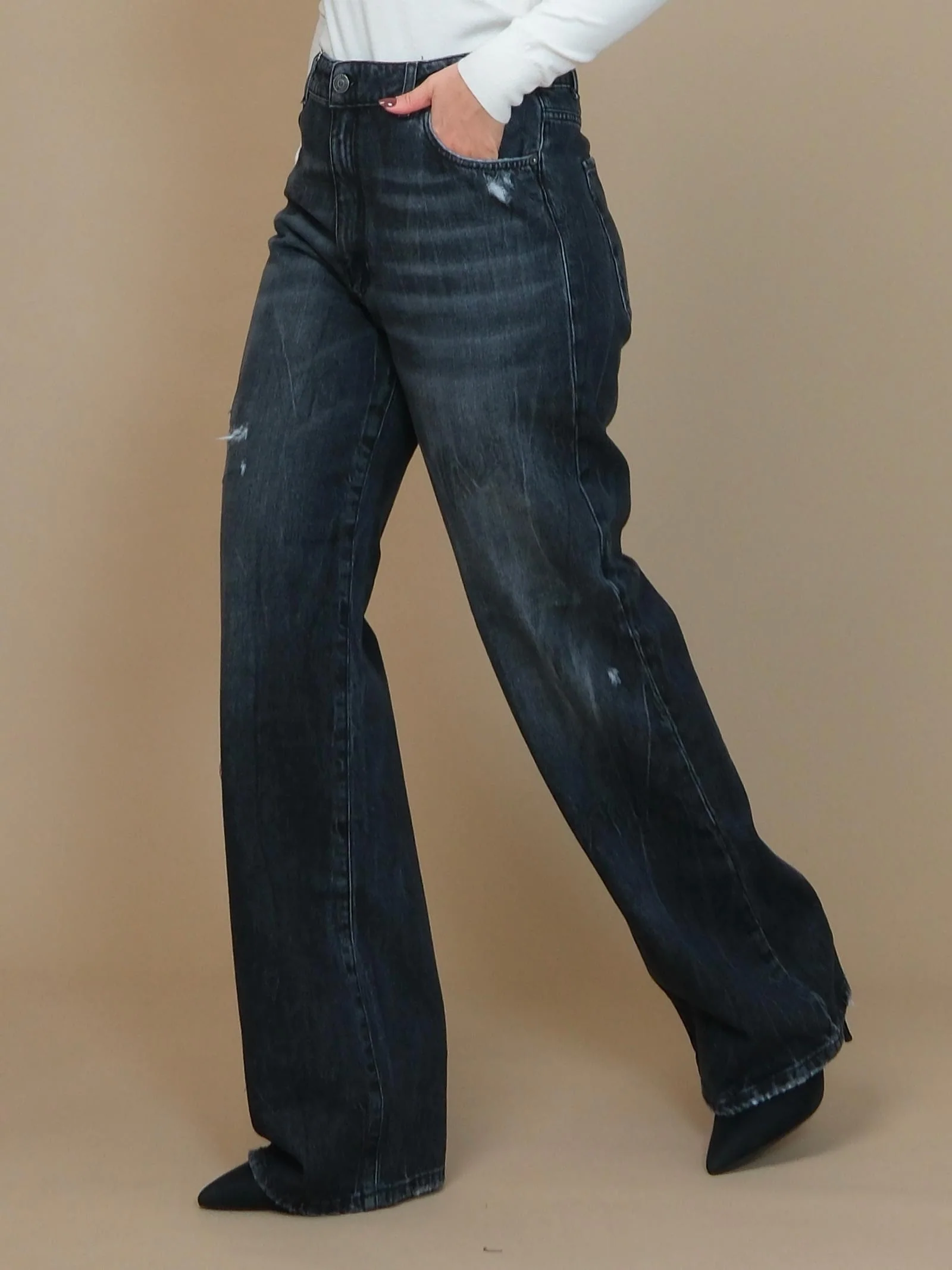 Jeans a palazzo Patriòt nero in denim